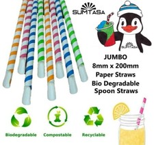 🔥 1000x Jumbo stripe wide paper Slush Milkshake Smoothie Spoon straws 8x200mm
