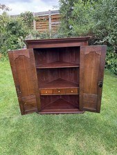 Antique mahogany corner cabinet wall cupboard with mini drawers 