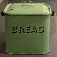 vintage 1930s enamel bread bin green with lid and handles