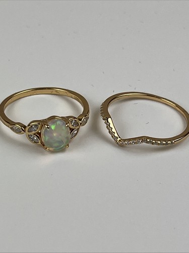 Natural opal silver ring set - natural,