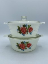 Pair Of Vintage Retro JAJ Pyrex Cottage Rose Lidded Casserole Dish 24cm