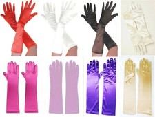 New Plain Long Satin Ladies Finger Gloves Elegant Evening Wedding Fancy Dress UK