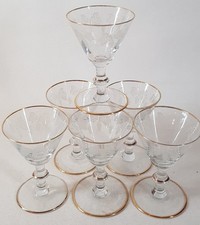 6 x Vintage Small Dessert wine or Cordial glasses with grape stencil decoration