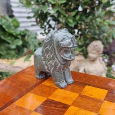 Vintage Hand-Carved Tribal Stone Lion Figurine – Serpentine Folk Art Style