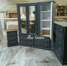 HANDMADE AYELSBURY NEXT (DARK GREY) MED OAK 3 PIECE BEDROOM SET NOT FLAT-PACK!