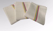 Set Of 3 Vintage French Metis Linen Striped Teatowel