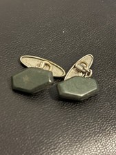 vintage lambournes birmingham green stone cufflinks jade? onyx ?