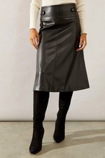 Wallis Womens Maxi Skirt Black Faux Leather Floral Lace A-Line Long