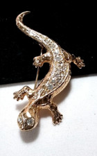 Vintage Gold Swarovski Crystal Salamander Lizard Brooch Pin