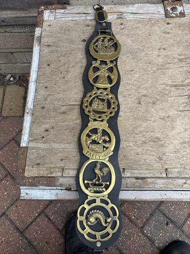 Vintage horse brass leather - brass,