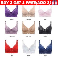 Women Ladies Bras Lace Underwired Floral Bra Firm Hold Plus Size 34-46 C D UK