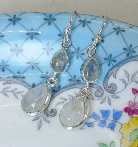 Rainbow moonstone double drop - moonstone,