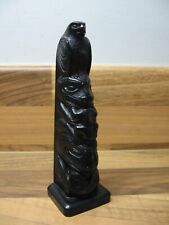 Vintage BOMA Canada Totem Pole 14cm Black Resin Traditional Carved Symbols Eagle
