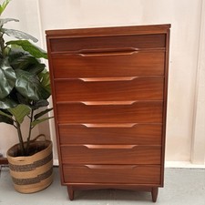 1960's MCM Afromosia Tallboy White & Newton Chest Of Drawers