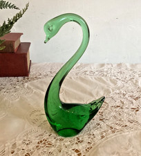 Vintage Green Glass Swan