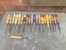 Job Lot Of 21 Wooden Handled Marples Etc Chisels