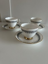 Royal Vale Bone China Sets – Set of 3 – Vintage Black & Gold – Made in England