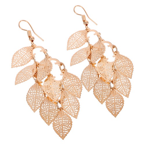 Golden leaf dangle earrings - leaf,