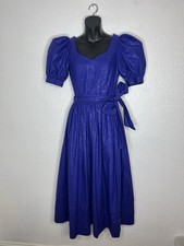 Vintage Laura Ashley Purple Midi Cocktail Dress UK Waxed Cotton Damask Uk 6/8