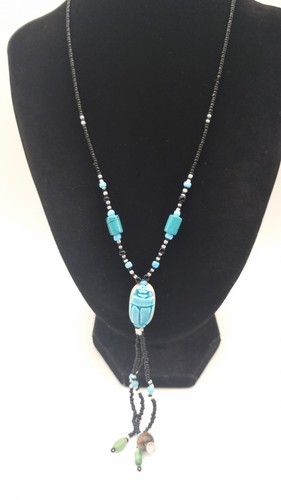 Ceramic scarab beetle necklace - scarab,