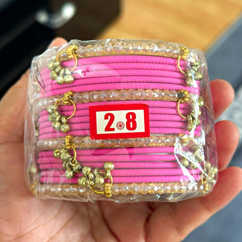 Pink gold tone bangles - pink, set