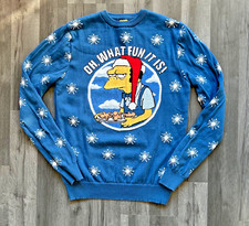 The Simpsons XS Moe Szyslak Christmas Jumper Sweater Sweatshirt Knitted Blue Fun