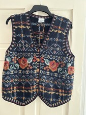 Laura Ashley Blue Knitted Vintage Waistcoat Buttons Pattern