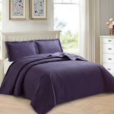 3 Piece Embossed Quilted Bedspread Comforter Bedding Set Bed Throw Reversible UK