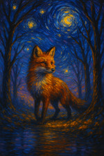 Starry Night Fox Galaxy Animal