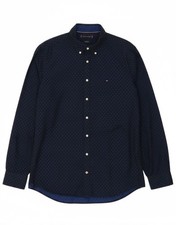 TOMMY HILFIGER Mens Regular Fit Shirt Large Navy Blue Polka Dot Cotton AQ09