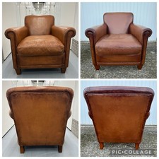 Two Laura Ashley Burlington Tan Brown Leather Armchairs / Chairs