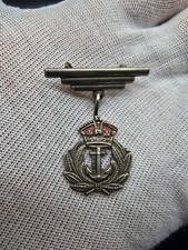 WW1 WW2 Royal Navy Sweetheart Brooch Sterling Silver Red Enamel Dangle