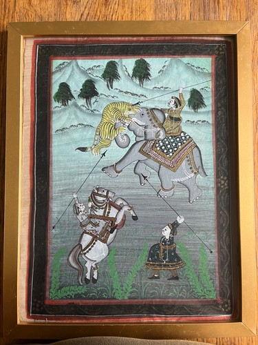 Silk painting mughal tiger - painting,