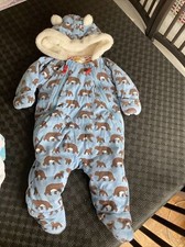 Mini Baby Boden bear Design Blue thick padded snowsuit 3-6 months