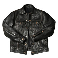 Batik Uncoated Cowhide 507 Workwear Genuine Leather Men's Lapel Cowboy Jacket