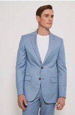 Blue Cuff Sleeve Tailored Fit Suit with Linen