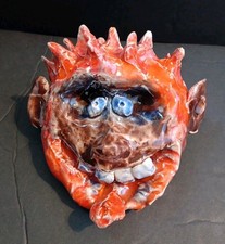 Handcrafted Studio Pottery Sculpture, Ugly/Cute Face, Spiked Hair, Tongue Out