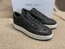 JIMMY CHOO HAWAII LADIES SNEAKERS TRAINERS BLACK GLITTER UK5 EU38 RRP £395 XW12