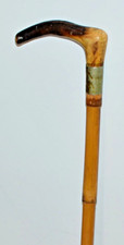 ANTIQUE BAMBOO SHAFT HORSE RIDING CROP WHIP WHITE METAL COLLAR 62cm