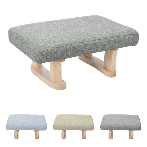 Linen wooden footstool - wooden,