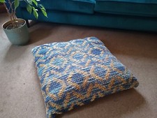 Floor cushion and pad, large,  blue Kilim style, jute and cotton , 70x70cm