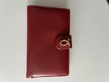 Launer Magenta Red And Beige Rope Logo Calf Leather Medium Purse