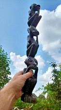 Hand Carved Ebony Wood Monkey Three Wise Monkey's Totem Statue 