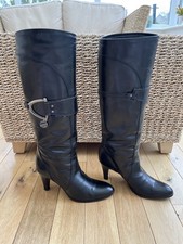 Miss Sixty Black Leather Pull On Knee High Heeled Boots. Size 5. Y2K. Italian