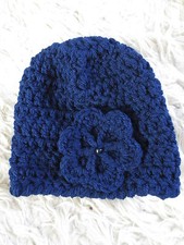 LADIES HAND CROCHETED BEANIE HAT WITH SIDE FLOWER ASSORTED COLOURS BNWOT