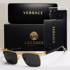 Versace Sunglasses Black Gold Square Metal Glossy MOD VE 1285 1002 56mm [B]