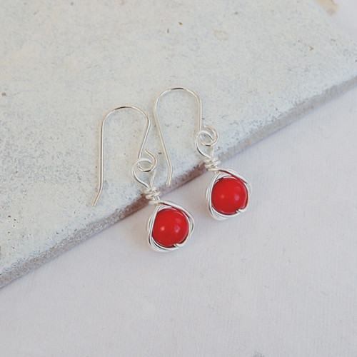 Red coral drop - drop, earrings