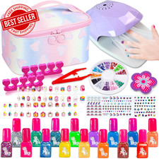 Kids Nail Polish Set Water Based Peel Off Nail Art Kit Dryer Girls Age 3-6 Fun 