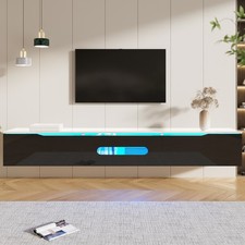 Wall Mounted TV Unit Floating High Gloss TV Stand Cabinet with LED Light, Black