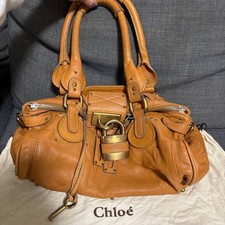 CHLOE Paddington Leather Shoulder Bag Handbag Brown Orange Camel w/Padlock Key